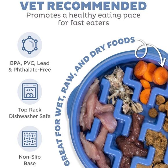 NWT Outward Hound Slo Bowl Blue MEDIUM Slow Feeder Anti Bloat Dog Bowl - Picture 6 of 10